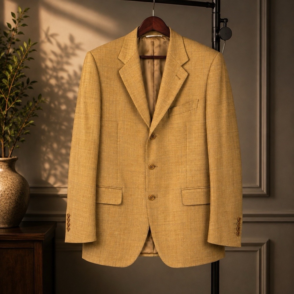Canali Blazer Mens 40R Brown Subtle Windowpane Super 120s Saks Fifth Ave Italy